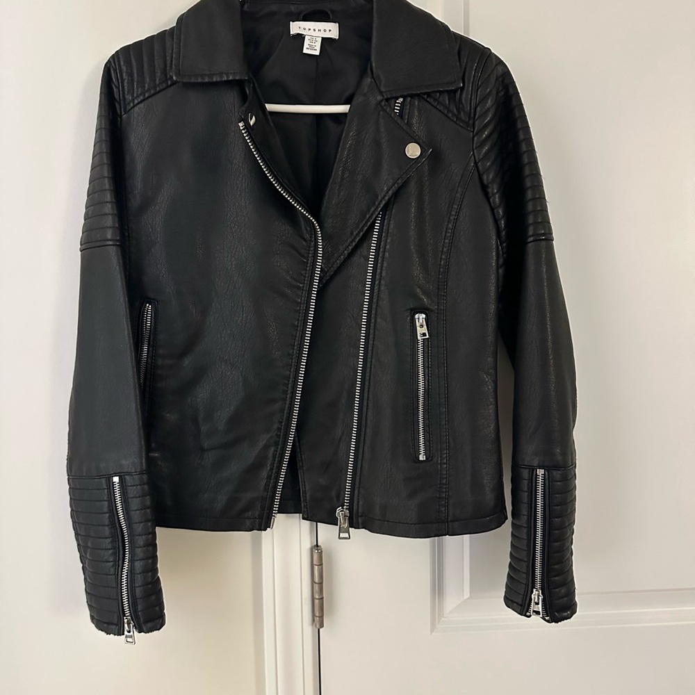 Topshop Black Leather Biker Jacket